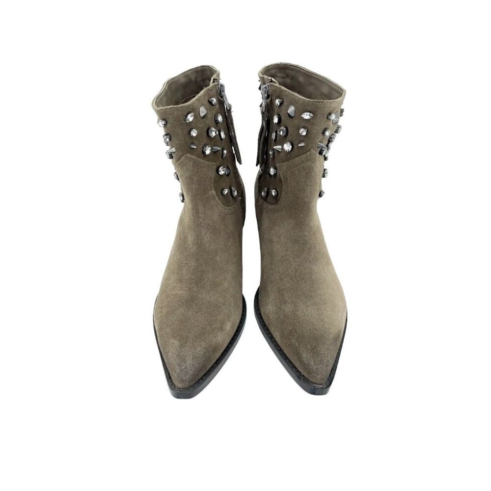 Sam Edelman Avril Bootie Dark Taupe Suede Leather Crystal Studded SZ 7 NEW - Picture 2 of 11